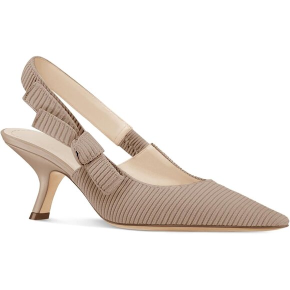 Women's Light Coffee Kitten Heels Closed Pointed Toe Bowknot Knitted Slip On - Picture 1 of 5